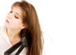 model blow drying hair