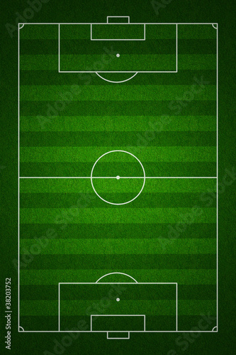 Photo: Soccer or football field top view with proper standard markings Soccer or football field top view with proper standard markings