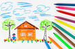Child's drawing and pens