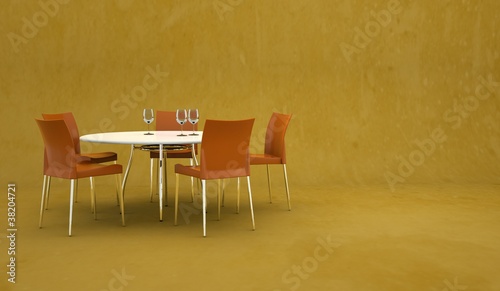 Illustration: Wohndesign - Esszimmer orange Wohndesign - Esszimmer orange