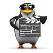 3d Penguin works in the movies with a clapperboard