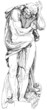 Statue of a man who holds the element on the facade of the build