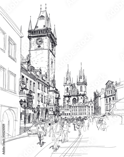 Vector: Old Town Square, Prague, Czech Republic - a vector sketch Old Town Square, Prague, Czech Republic - a vector sketch