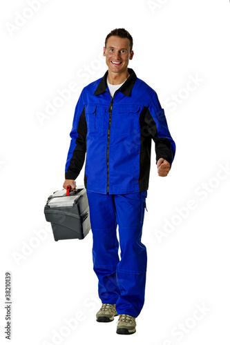 Photo: Handwerker mit Werkzeugkoffer Handwerker mit Werkzeugkoffer