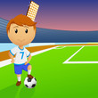 Soccer player with ball on green field of the stadium