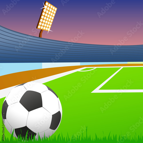 Vector: Soccer ball on green field of the stadium Soccer ball on green field of the stadium