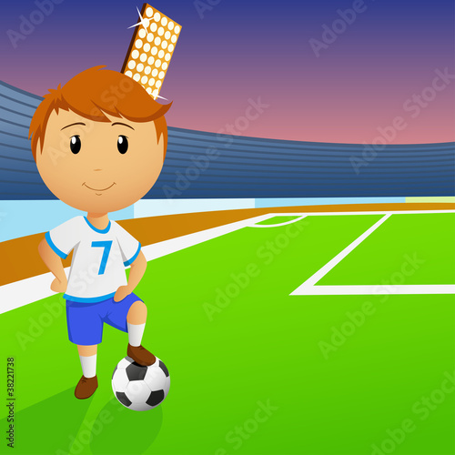Vector: Soccer player with ball on green field of the stadium Soccer player with ball on green field of the stadium