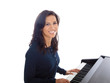 smiling teenage girl playing piano