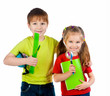 kids with notebook and globe
