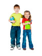 kids with notebook and globe