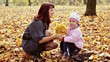 Mother with daughter are in the winter park