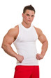 Healthy, muscular, young man on a white background.