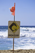 High surf danger sign with surfer in background High surf danger sign with surfer in background
