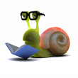 3d Snail bookworm reading a book