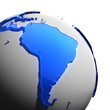 A fragment of the Earth with continents of blue glass
