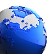 A fragment of the Earth with continents of blue glass