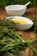 Photo: Assorted fresh herbs with olive oil Assorted fresh herbs with olive oil