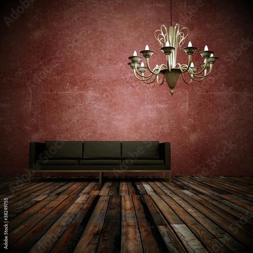 Photo: Wohndesign - Ledersofa vor roter Wand Wohndesign - Ledersofa vor roter Wand
