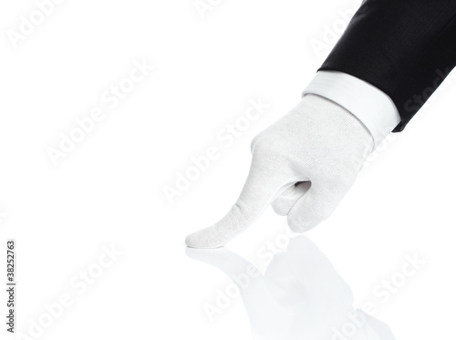 Photo: Male hand checking the quality isolated on white Male hand checking the quality isolated on white