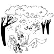 Animals around fire