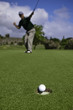 Golfer celebrates sinking a putt Golfer celebrates sinking a putt