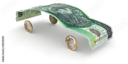 Illustration: Car made of zloty note and coins Car made of zloty note and coins