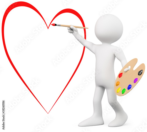 Illustration: 3D lover painting a heart on a wall 3D lover painting a heart on a wall