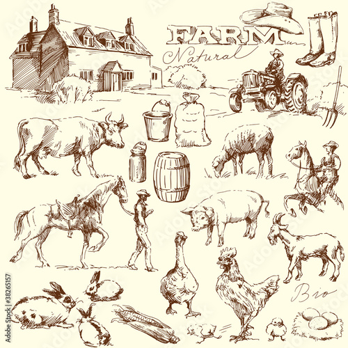 Vector: farm collection - hand drawn set farm collection - hand drawn set