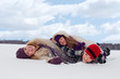 Family having fun in the snow