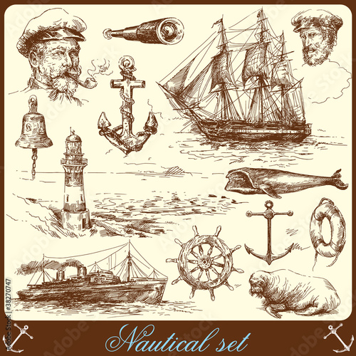 Vector: nautical elements-hand drawn collection nautical elements-hand drawn collection