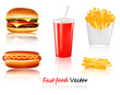 Big group of fast food products. Vector.