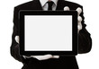 Elegant man holding blank digital tablet with clipping path