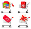 Collection Set of shopping carts of shopping bags and boxes.