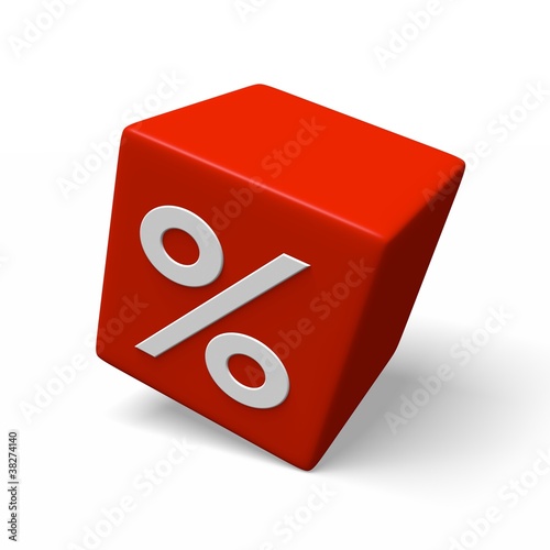 Illustration: roter rollender prozent Würfel 3d roter rollender prozent Würfel 3d