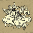 Grunge Background with Sneaker on the cloud