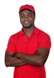 Worker courier with red uniform