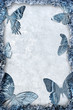 Illustration: Blue ice frame with butterflies background Blue ice frame with butterflies background