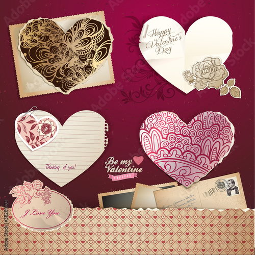 Vector: Valentine's day hearts and elements – vintage design Valentine's day hearts and elements – vintage design