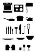 küchenutensilien symbol set schwarz weiß