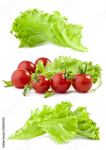 Photo: Lettuce and tomatoes on white background Lettuce and tomatoes on white background