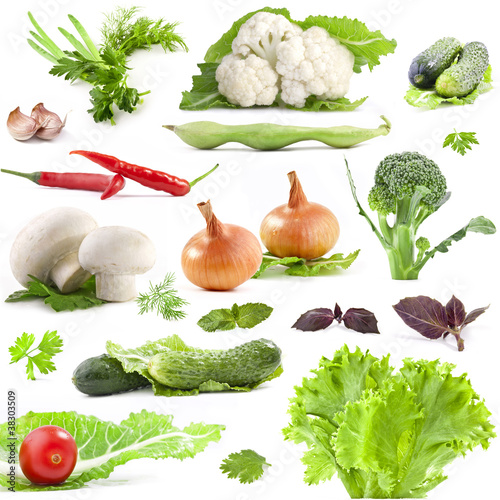 Photo: Collection of vegetables isolated on white background Collection of vegetables isolated on white background