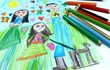 Kid's drawing of happy family