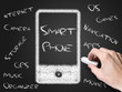 Photo: smartphone on blackboard smartphone on blackboard