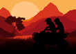 All terrain vehicle quad motorbike riders in wild nature
