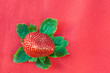 Strawberry from Above with Green Leaves on Red