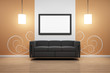 Bilderrahmen mit Sofa und orangener Wand