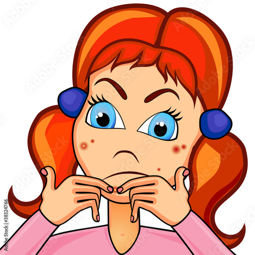 Vector: Teenager girl struggling with acne Teenager girl struggling with acne