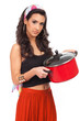 Photo: Beautiful young woman holding cooking pot Beautiful young woman holding cooking pot