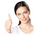 Photo: Businesswoman with thumbs up, on white Businesswoman with thumbs up, on white