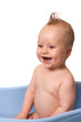 Funny happy baby in bath isolated